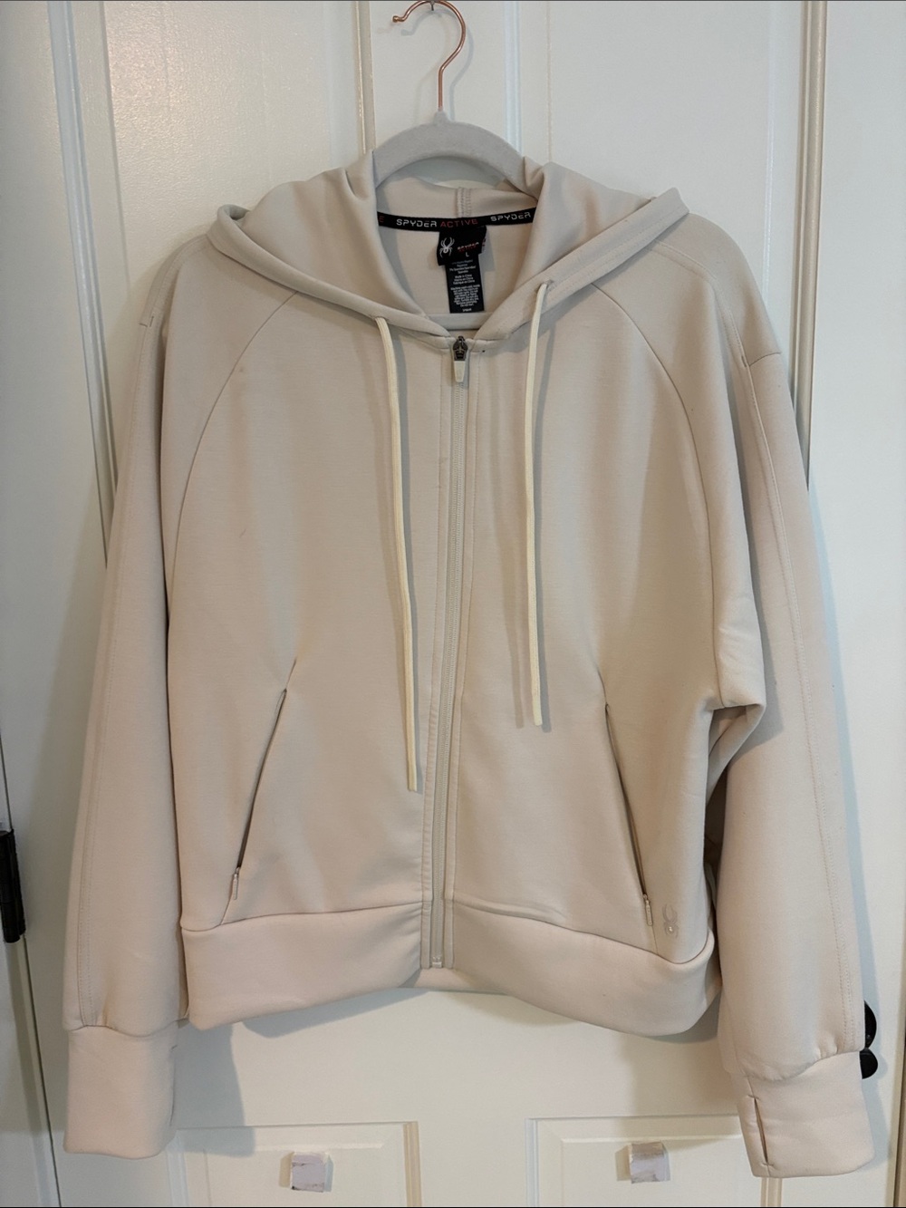 Spyder Active Size Large Cream Zip Hoodie with Logo Trim